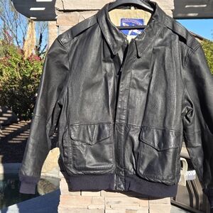Vintage Top Gun Airborne Bomber Leather Jacket With Gunner Pins On Collar Sz: XL